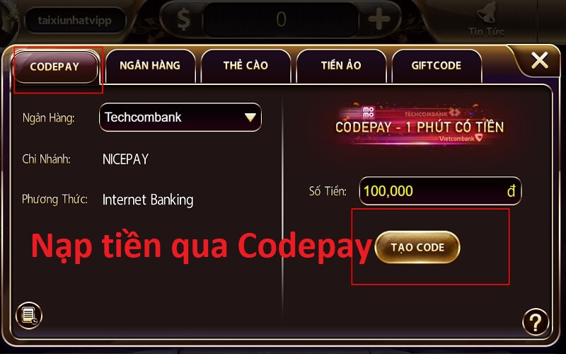 Nạp tiền qua Codepay NhatVip