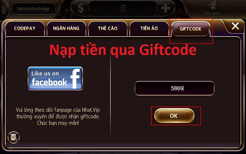 Nạp tiền qua Giftcode