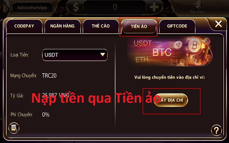 Nạp tiền qua tiền ảo NhatVip